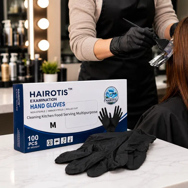 hairotis Disposable Powder Latex Free Cleaning Salon Hospital Kitchen Black Examination Nitrile  Safety Gloves