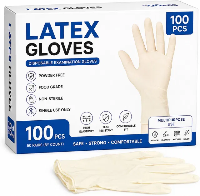 DM India Latex Examination Gloves Medium 100 Pcs | Powder Free Disposable Gloves Latex, Nitrile Examination Gloves