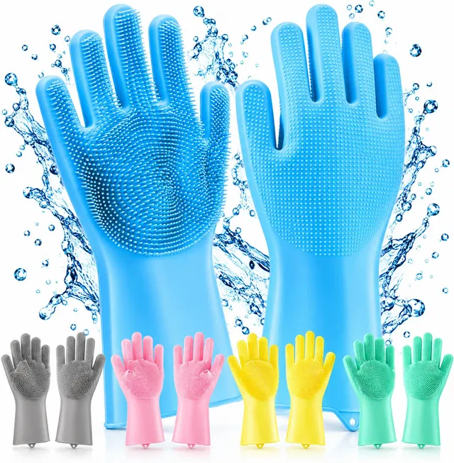 Avenya Avenya Silicone Cleaning Gloves with Scrubber Bristles, 2-in-1 Heat Resistant Wet and Dry Glove