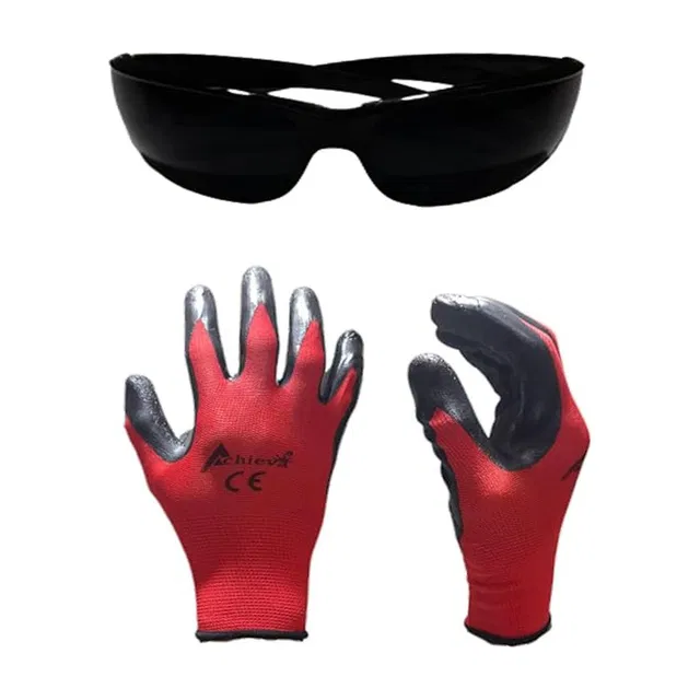 ZAILAND Welding Safety Goggle & Glove | Safety Glass & Nylon Gloves Combo Pack HALLMARK EP 008 11DIN 1 PCS & RED / BLACK GLOVE 1 PAIR| Black And Red | Welding, Power Tool  Safety Goggle