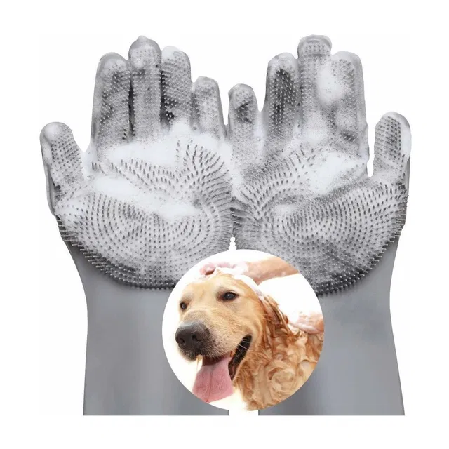 NDKART Magic Silicone Dish Washing Gloves, Silicon Cleaning Gloves, Silicon Hand Gloves Grooming Gloves for Dog, Cat