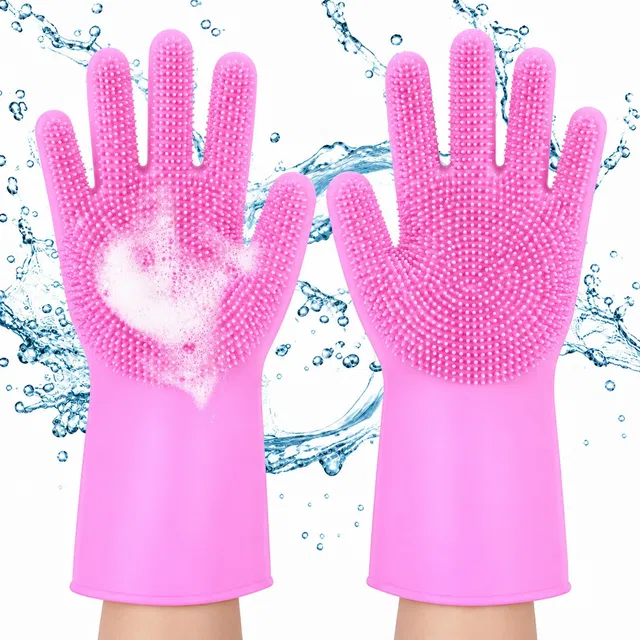 7SHIELD Silicon Hand,Washing,Cleaning,Kitchen,Dish,Soft Bristles,Pet Grooming Gloves Wet and Dry Glove