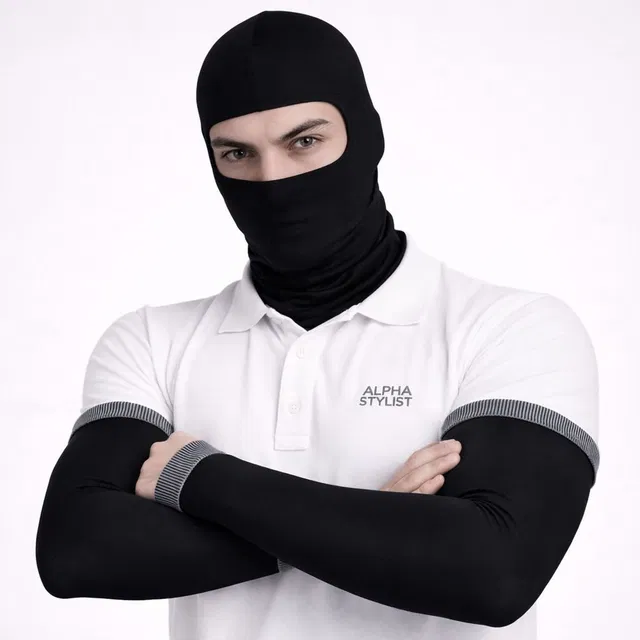 ALPHA STYLIST Balaclava with Arm Sleeves Combo for Men | UV Protection Riding Gear | Gym & Fitness Gloves