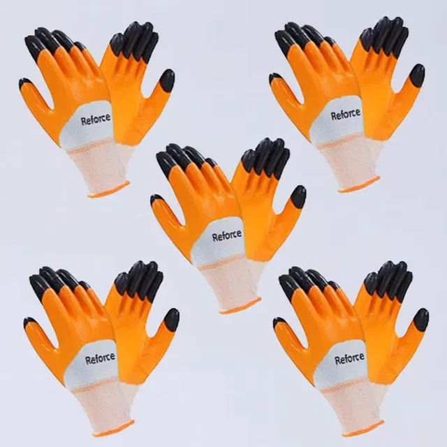 Reforce 5 PAIR_A Cut Resistant Protection with Rubber Grade Wet and Dry. Glove Nitrile  Safety Gloves