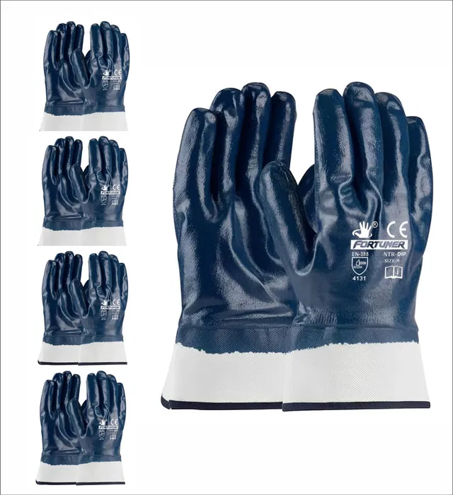 fortuner Nitrile Fully Dipped Cuff Safety Gloves 5 Pairs Nitrile  Safety Gloves
