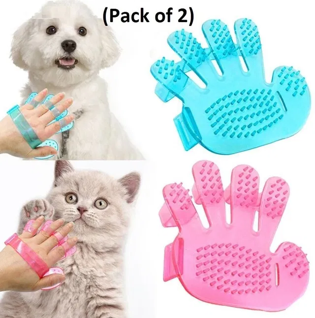 Breedo Pack of 2 Pet Grooming Bath Gloves Five Finger Design Perfect Long & Short Hair Basic Comb for  Dog & Cat, Dog, Monkey, Rabbit, Hamster