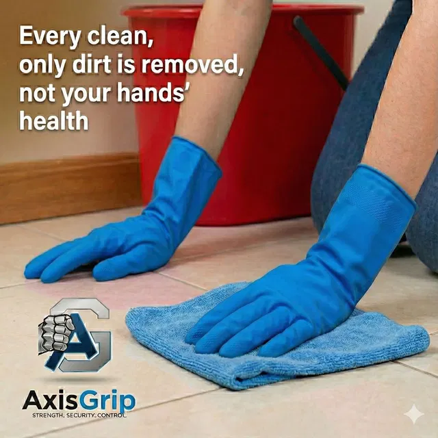 Axisgrip Heavy-Duty Blue Household Gloves for Dishwashing,Kitchen,Bathroom&Cleaning Rubber  Safety Gloves