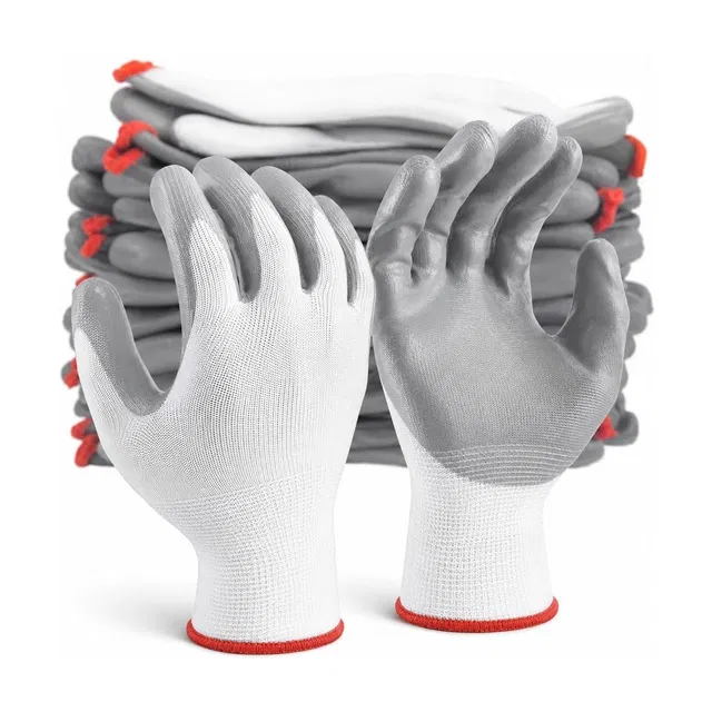 AZWIAN 24 Pair Grey Nitrile Coated Safety Hand Gloves for Construction & Industrial Use Nitrile  Safety Gloves