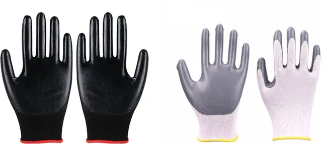 SS & WW SSWW 2 PAIR COMBO BOTH PAIRS ARE NITRILE COATED ONEGREY AND OTHER BLACK FOR PAINTING VEGETABLE CUTTING AND OTHER HOUSE HOLD DAY TODAY WORK FOR CLEAN HANDS NO CUT NO ABRASION Nitrile  Safety Gloves