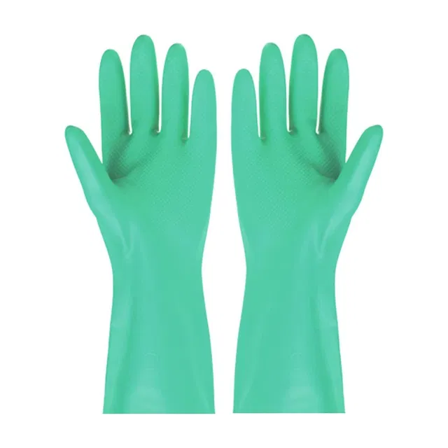 F8WARES 12 Inches long Reusable Nitrile Chemical Resistant Rubber Hand Gloves for Industrial Purpose Janitorial Construction Gardening Home Kitchen Cleaning Gloves / Dish washing gloves Nitrile  Safety Gloves