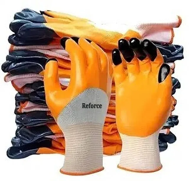 Reforce 6 PAIR Cut Resistant Protection with Rubber Grade Wet and Dry Glove Nitrile  Safety Gloves