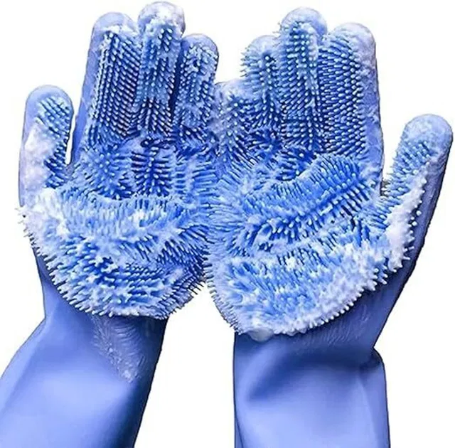SYBS SYBS 1 Pair Silicone Scrubber Gloves for Kitchen,Bathroom BLUE Wet and Dry Glove Wet and Dry Glove