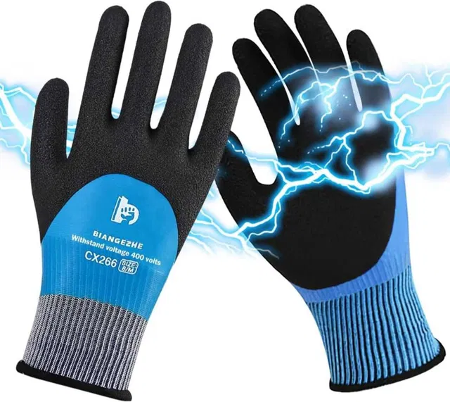 Glenvox Electrical Insulated Gloves with Full Palm Rubber Coating Rubber, Latex, Synthetic  Safety Gloves