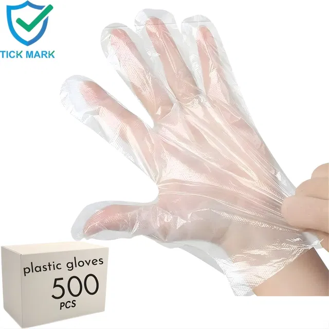 tick mark 500pc Plastic Disposable Gloves Use For Kitchen, Salon, Clinic Latex  Safety Gloves