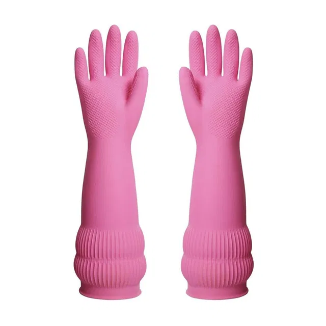 Seebuy Pink Safety Protective Protection Hand Care Long Sleev Full Size Gloves For Women Men Girls Special Colour Natural Rubber Latex, Rubber  Safety Gloves