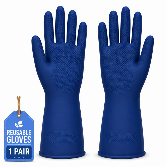 Axisgrip 1 Pair blue Rubber Safety Hand Gloves For Chemical, Electrical , Gardning Rubber  Safety Gloves