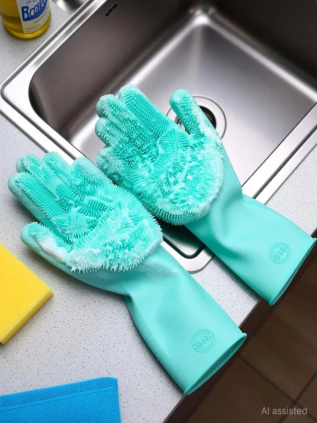 RHHG E COM Silicone Dish Washing Magic Hand Gloves for Pet Grooming,Car, Bathroom Wet and Dry Glove