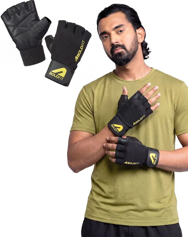 BOLDFIT Titan Geniune Leather Hand Gym Glove for men Gym & Fitness Gloves