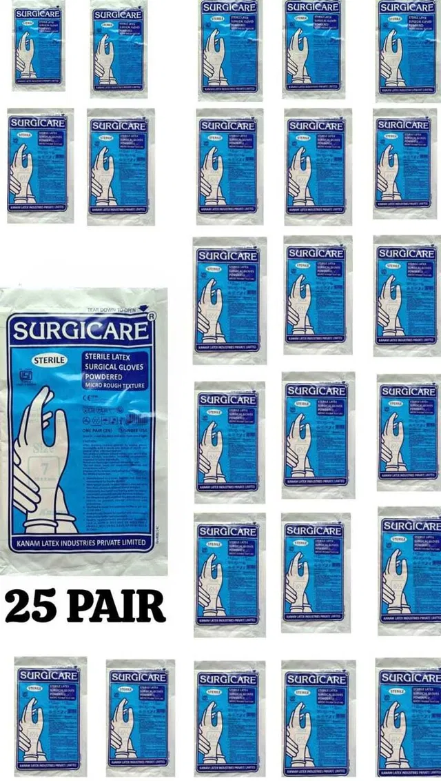 SURGICARE (25 PAIR) Rubber, Latex Surgical Gloves