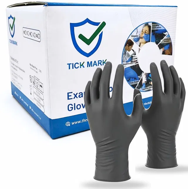 tick mark Black Nitrile Disposable Gloves |Powder Free Gloves for Cleaning, Tattoo & Salon Nitrile Examination Gloves