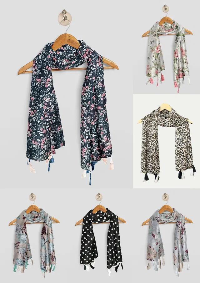 POSHAMPAA Printed Chiffon Women Scarf, Stole, Fancy Scarf