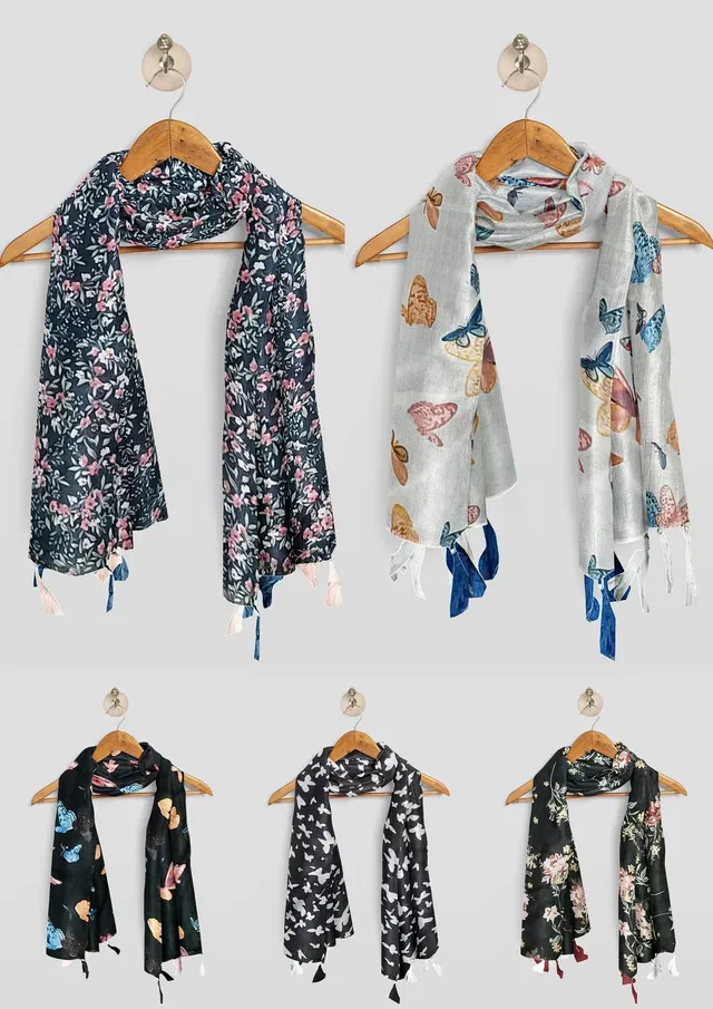 POSHAMPAA Printed Chiffon Women Scarf, Stole, Fancy Scarf