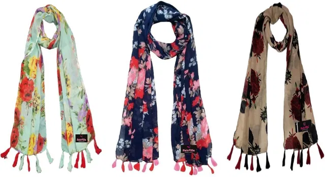 mss FASHION Floral Print Chiffon Women Scarf, Stole, Fancy Scarf