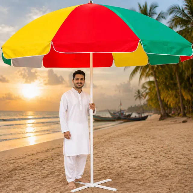 GREEN BIRD 7 Ft Garden Umbrella With Stand Long Lasting Rooftop Patio Sun Shade Umbrella