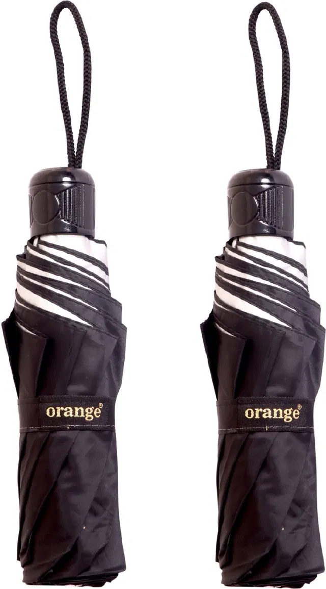 ORANGE 3 Fold Black Silve Manual Opening - Pack of 2 Umbrella