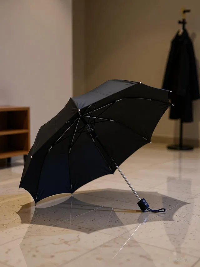 Popy Cherry Silver 3Fold Navy Blue Umbrella