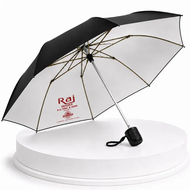 K.C. PAUL & SONS Raj 3 Fold Black Umbrella | UV Protection chhata | Men & Women Travel Umbrella