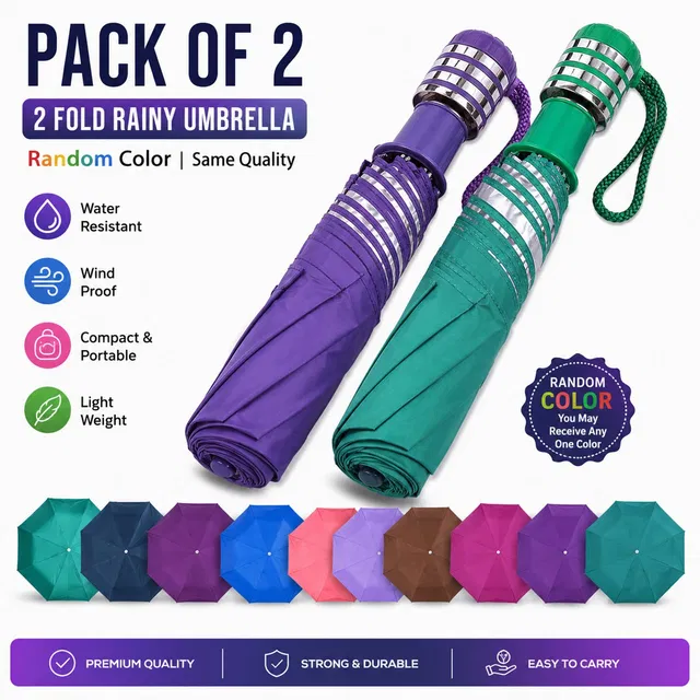 LIVLY 2 Fold Foldable Umbrella Pack of 2 | Random Multicolor for Men & Women Umbrella