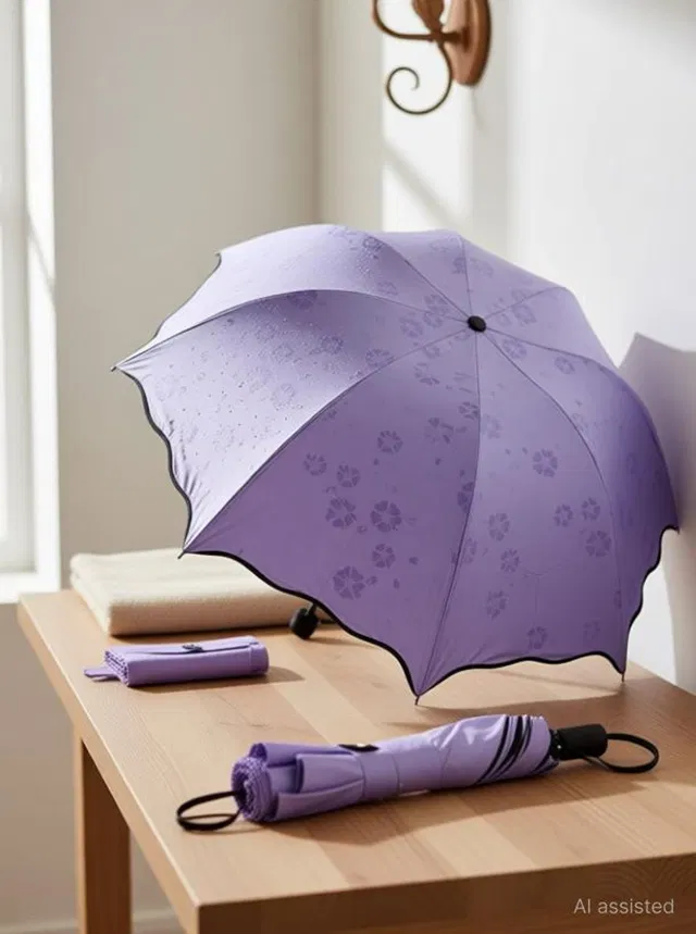 NIRMATSARAY Three Folding Umbrella Bloom Flower in Rain Water Lightweight Windproof Umbrella