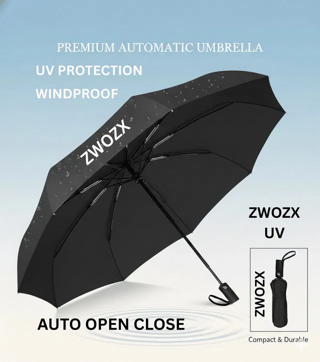 ZWOZX Umbrella for Rain Big Size with Reflective Strap, 3 Fold Travel UV Umbrella