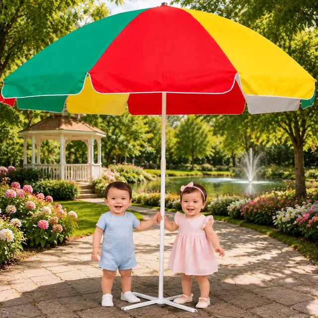 RAINVIBE Heavy Duty Patio Garden Umbrella With Stand 7 Ft Sun Shelter For Patio Umbrella