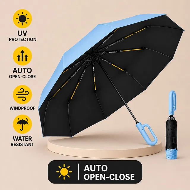 Toriyox Travel Umbrella Reverse Rain and Sun Windproof Compact, Automatic Open Close Umbrella
