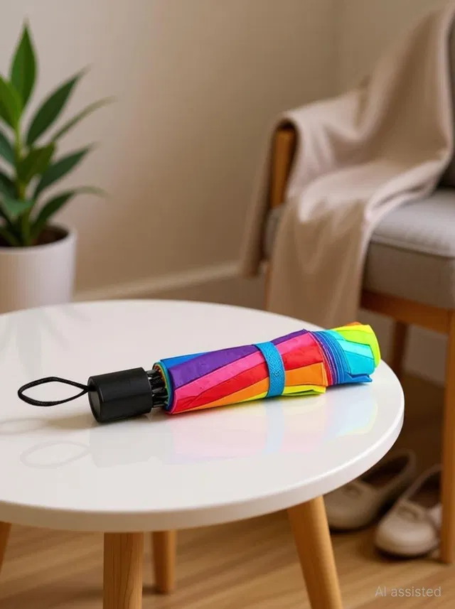 GOPINATH AUTOLINK 3 Fold Compact Travel Umbrella, Portable Folding Windproof and Rainproof Rainbow Umbrella