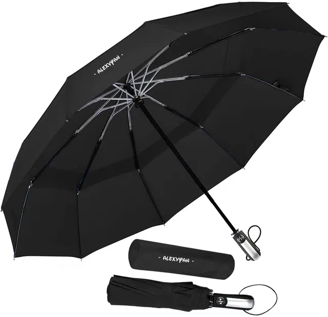 AlexVyan 10 Ribs Rain, Sun & UV Protection Travel Auto Open/Close Umbrella Windproof Umbrella