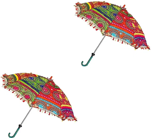 SVDK Colorful Design Rajasthani Umbrella For Photo Home & wedding Decor-(Pack of-2) Umbrella