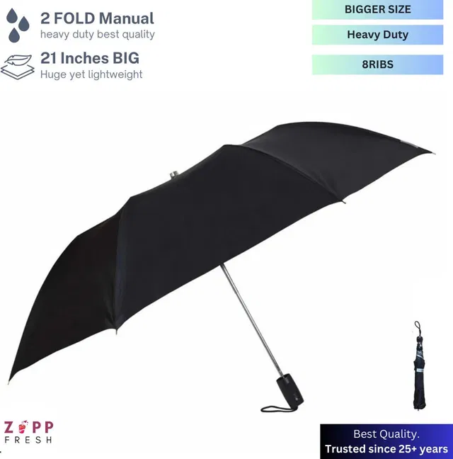 Zappfresh 2 Fold Manual Open|Close UV Coated BigSize Long Lasting Travel 8Ribs Men & Women Umbrella