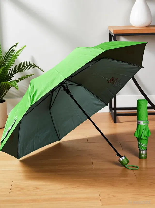 K.C. PAUL & SONS QUEEN 3 FOLD PARROT GREEN UV (MONO SILVER)UMBRELLA Umbrella