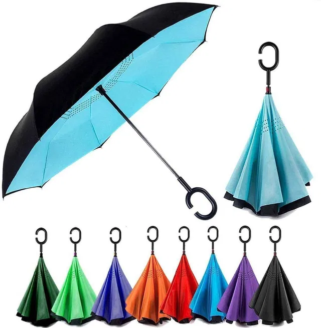 PRINERI Reverse Inverted Double Layer C-Handle Windproof Umbrella Umbrella
