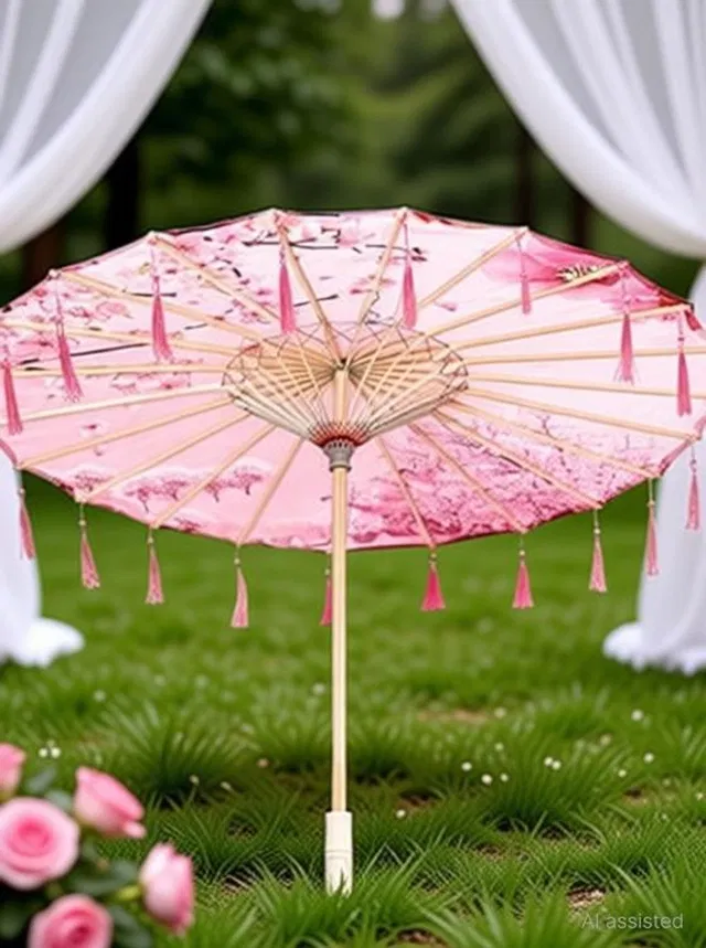 Orama Traditional Wooden Japanese Cloth Umbrella Parasol for Weddings,Photoshoots US3 Umbrella