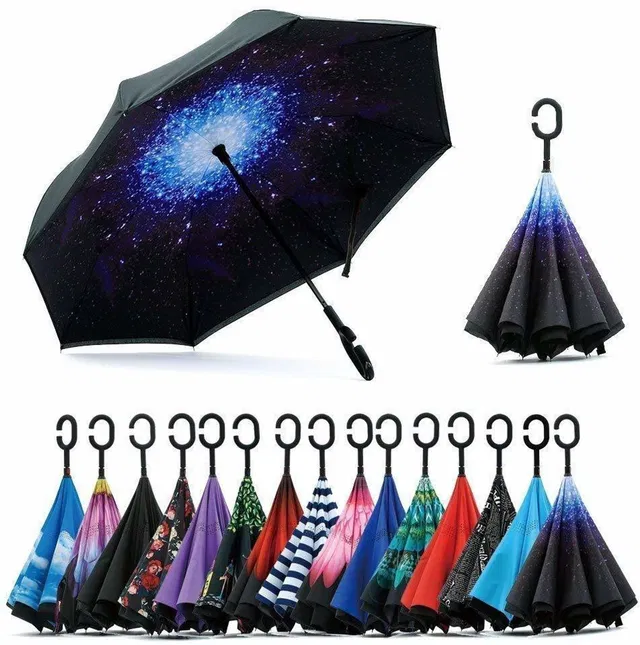 r sell C Type Handle Double Layer Inverted Upside Down Reversible Folding (Multicolor) Umbrella