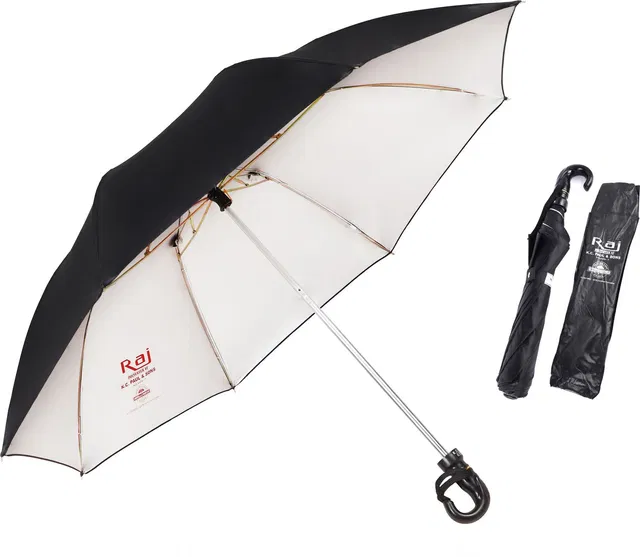 K.C. PAUL & SONS Raj 2 fold heavy duty umbrella for Men & Women, 2 fold umbrella, Black Umbrella