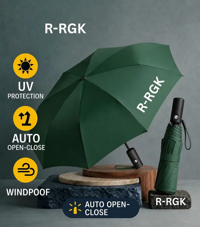 R-RGK Portable Auto Travel Umbrella - Windproof for Rain, Strong for Wind, Auto UV Umbrella