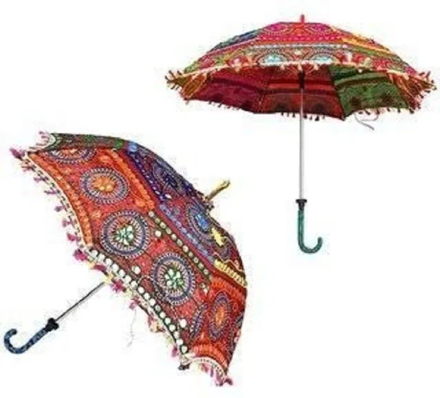 Urvi Creations Pack of 2 Rajasthani Jaipuri Handicraft Elephant Print Handmade Embroidery Work Umbrella Umbrella
