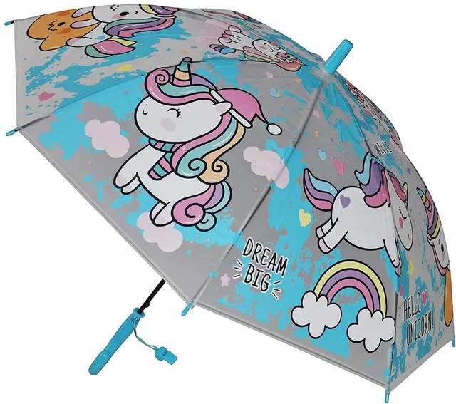 KARBD Translucent Unicorn Umbrella with Whistle for Kids Automatic 1 Fold Round Handle Umbrella