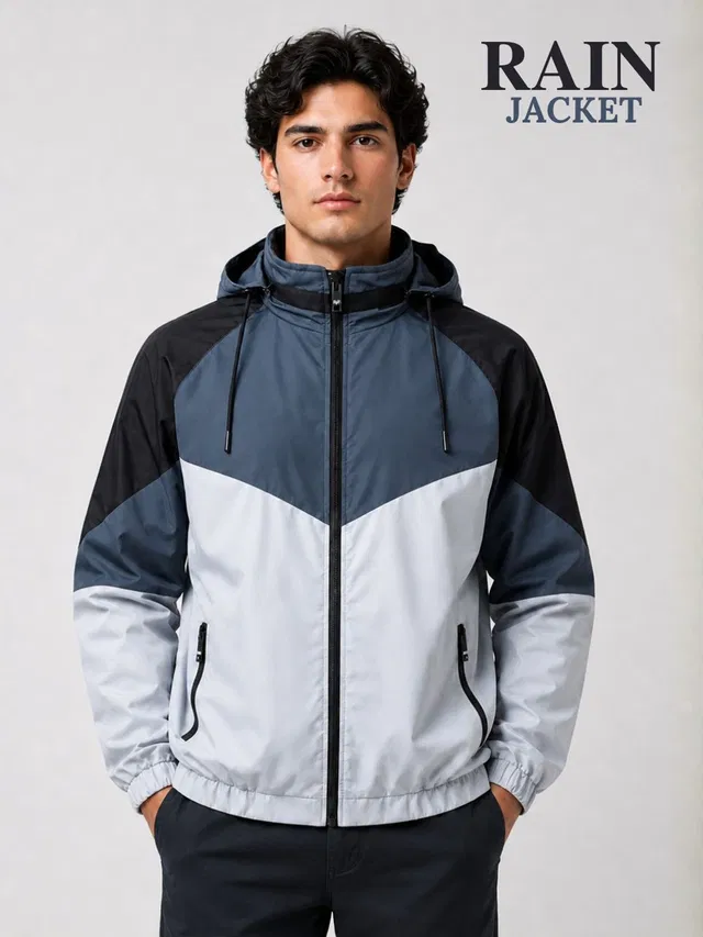 Mia Fashion Colorblock Men Raincoat