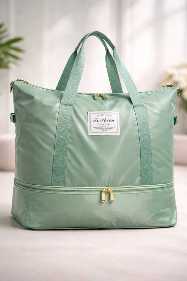 Veara (Expandable) Large Capacity Folding Travel Bag Waterproof (Light Green) Duffel Without Wheels